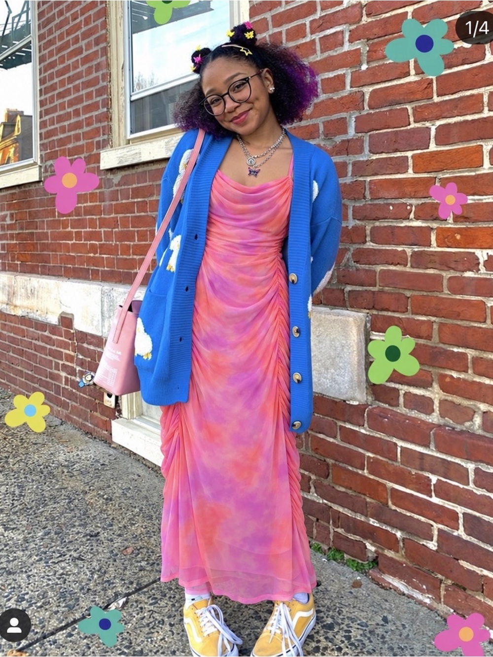Fashion Nova Pink and Orange Tie-Dye Cowl Neck Maxi Dress